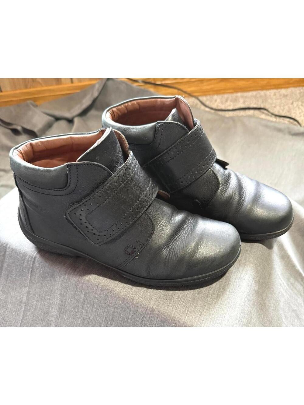 Hotter Womens Black Leather Ankle Boots Size 7.5 Hook & Loop Grannycore Comfort